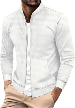 Men's Jacquard Polar Fleece Jacket Lightweight Full Zip Jackets Casual Outdoor Warm Cardigan Sweater Jackets Pockets
