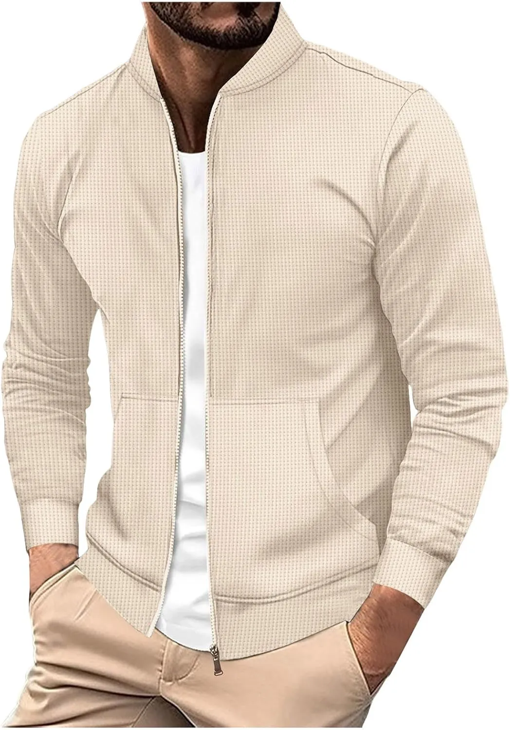 Men's Jacquard Polar Fleece Jacket Lightweight Full Zip Jackets Casual Outdoor Warm Cardigan Sweater Jackets Pockets