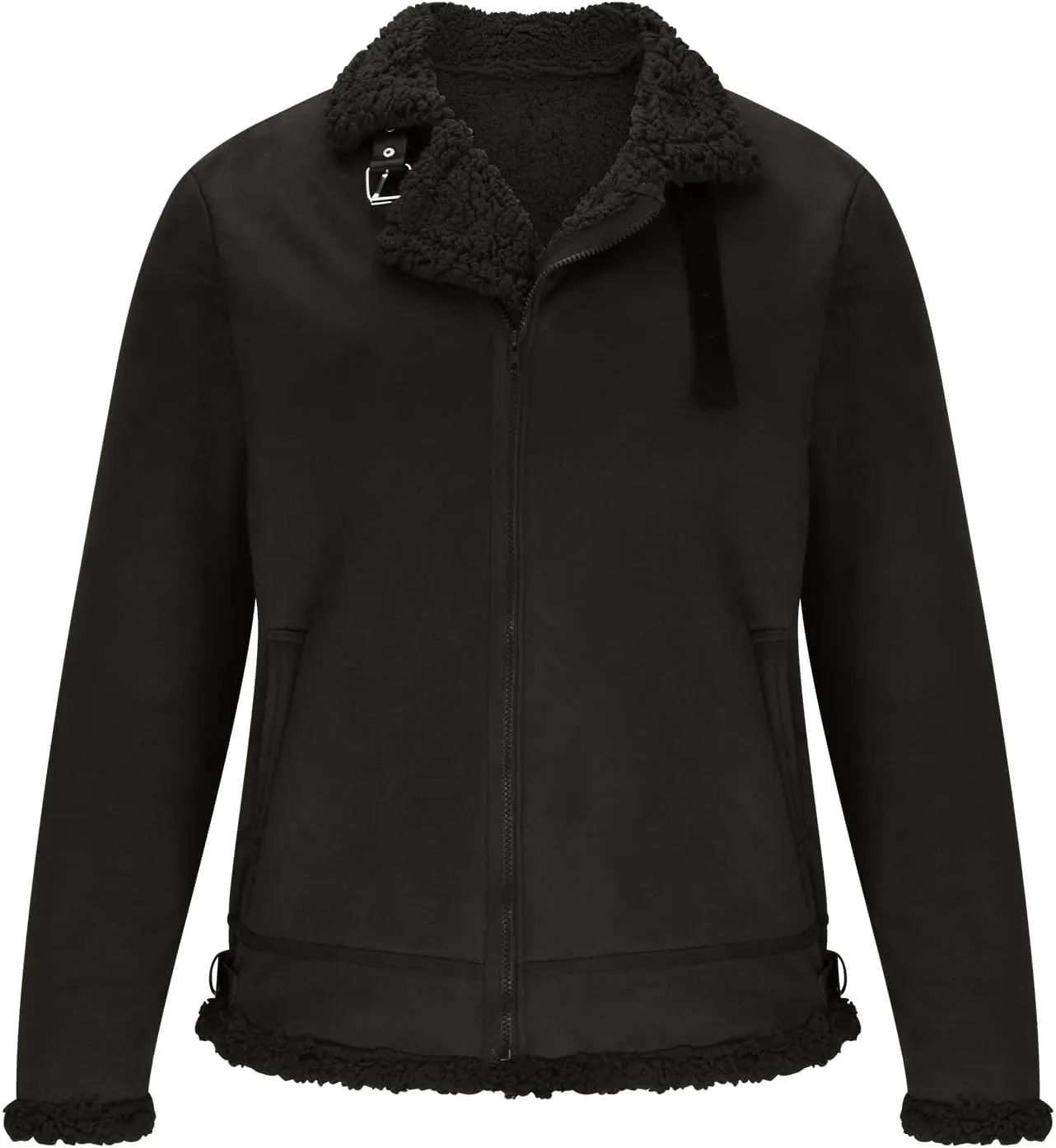Men's Leather Cotton Cargo Jacket Winter Sherpa Fleece Lined Work Jacket Coats Lapel Collar Motorcycle Classic Jackets