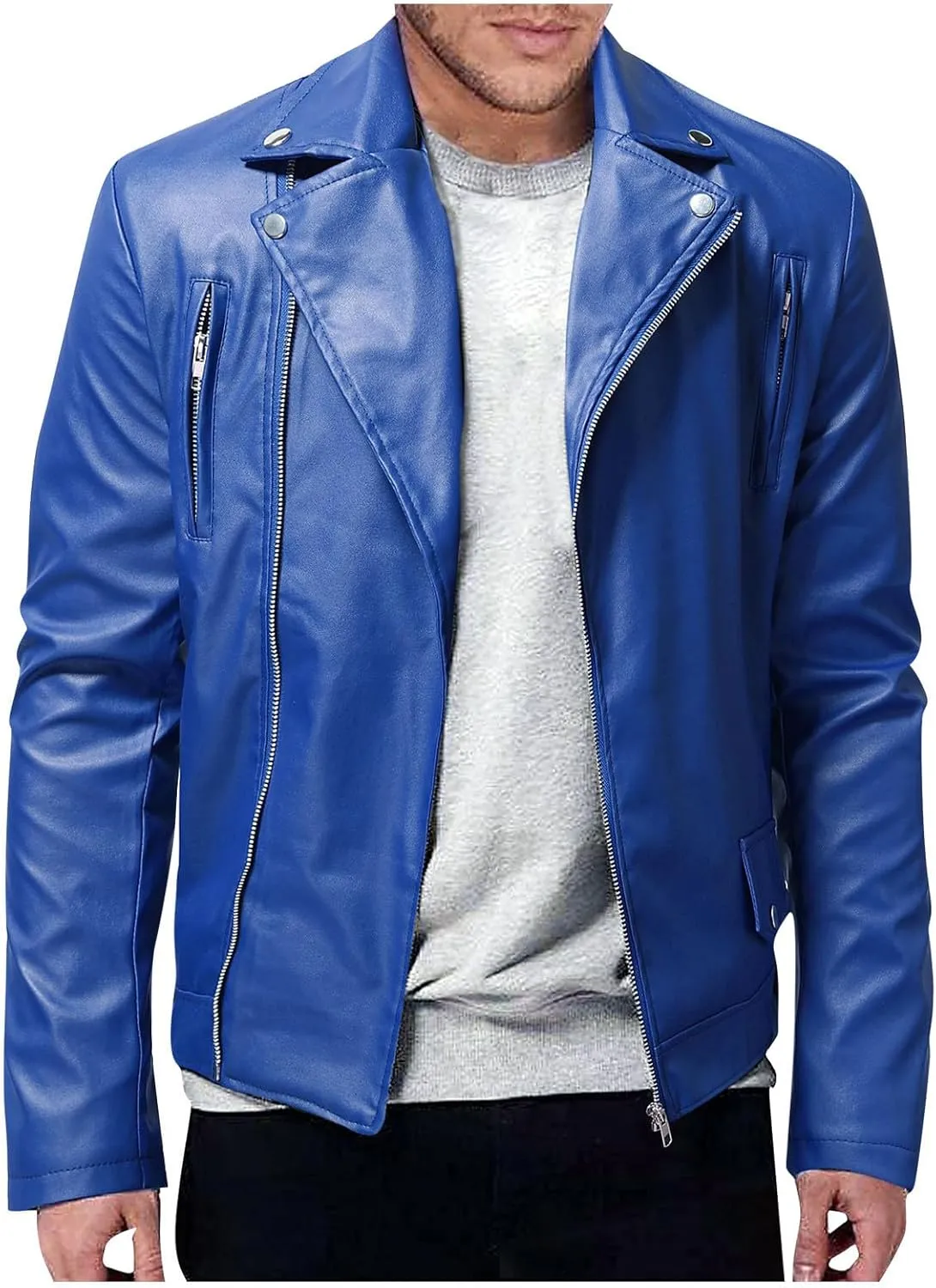 Mens Leather Jacket Black Bomber Jackets Motorcycle Faux Leather Outwear Lightweight Slim Fit Cool Biker Coat