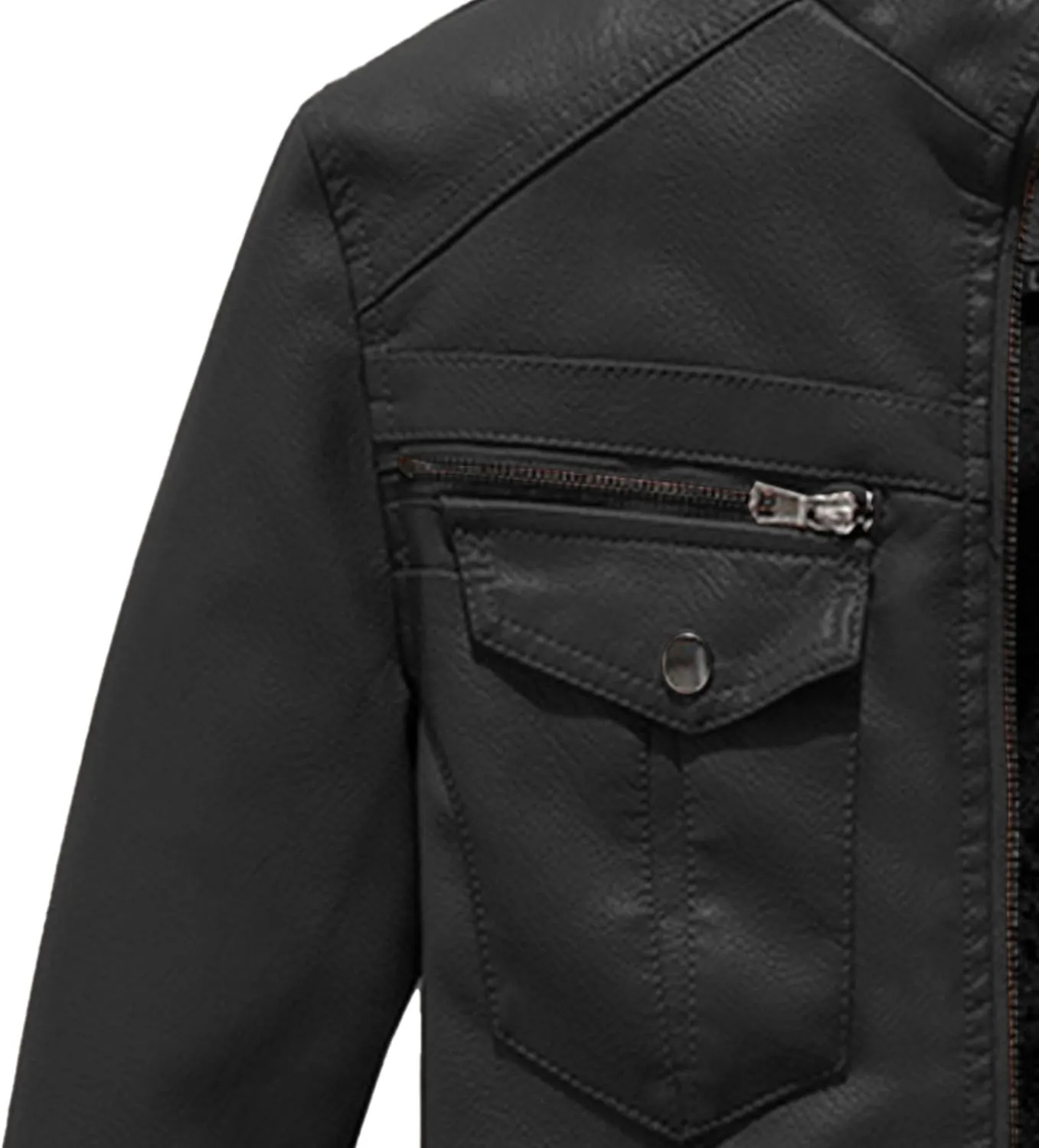Men's Leather Jacket Fashion Vintage Stand Collar Faux Leather Jacket Zip-Up Slim Fit Motorcycle Biker Coat