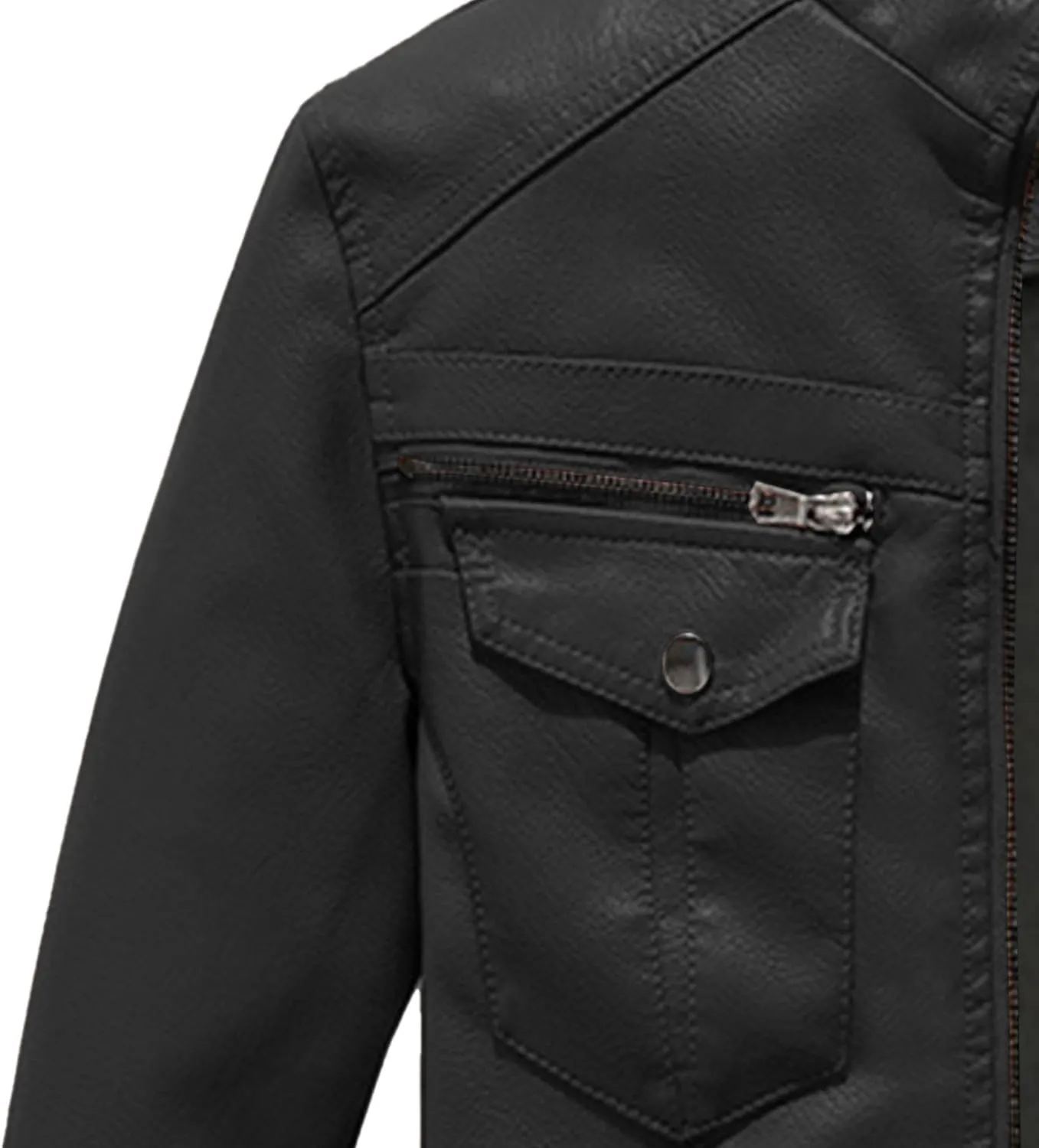 Men's Leather Jacket Fashion Vintage Stand Collar Faux Leather Jacket Zip-Up Slim Fit Motorcycle Biker Coat