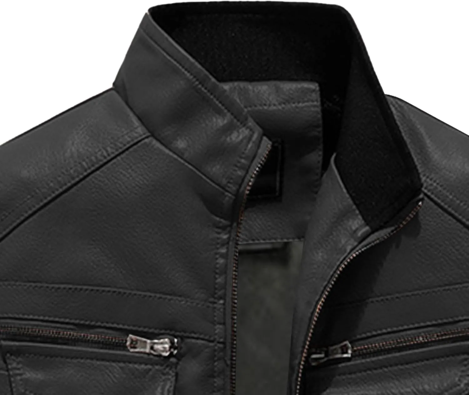 Men's Leather Jacket Fashion Vintage Stand Collar Faux Leather Jacket Zip-Up Slim Fit Motorcycle Biker Coat