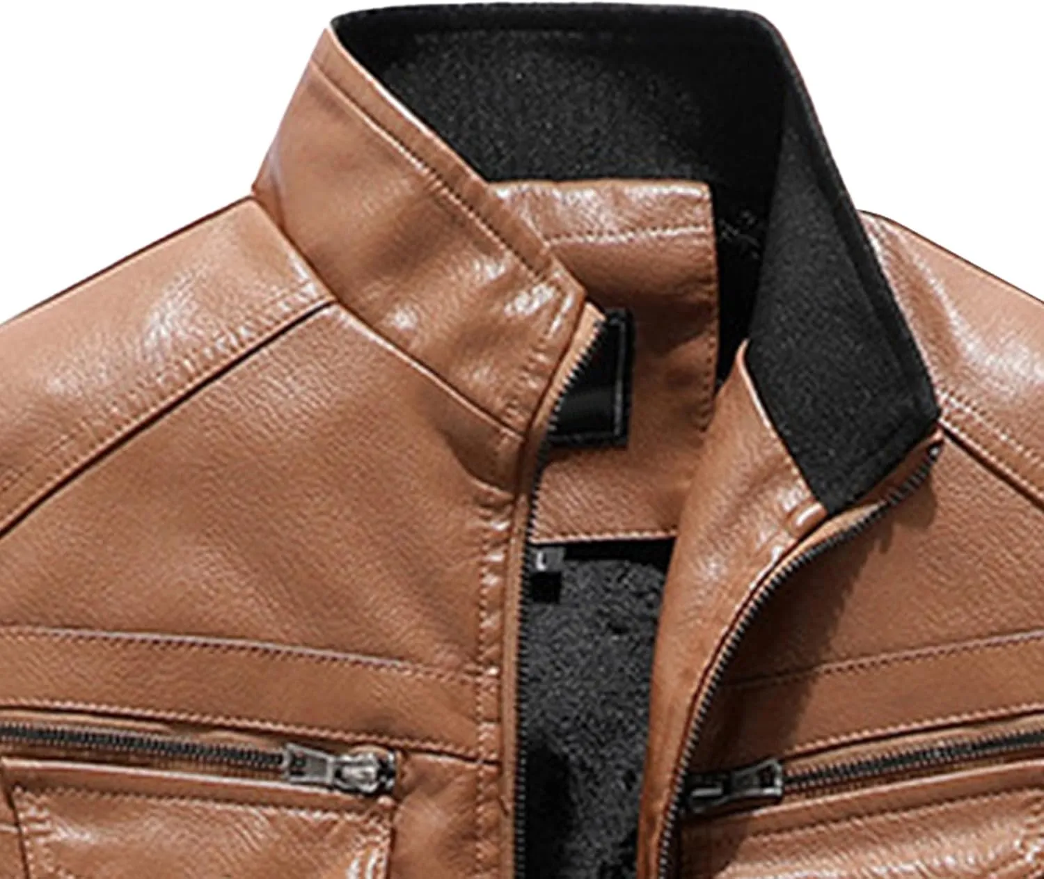Men's Leather Jacket Fashion Vintage Stand Collar Faux Leather Jacket Zip-Up Slim Fit Motorcycle Biker Coat