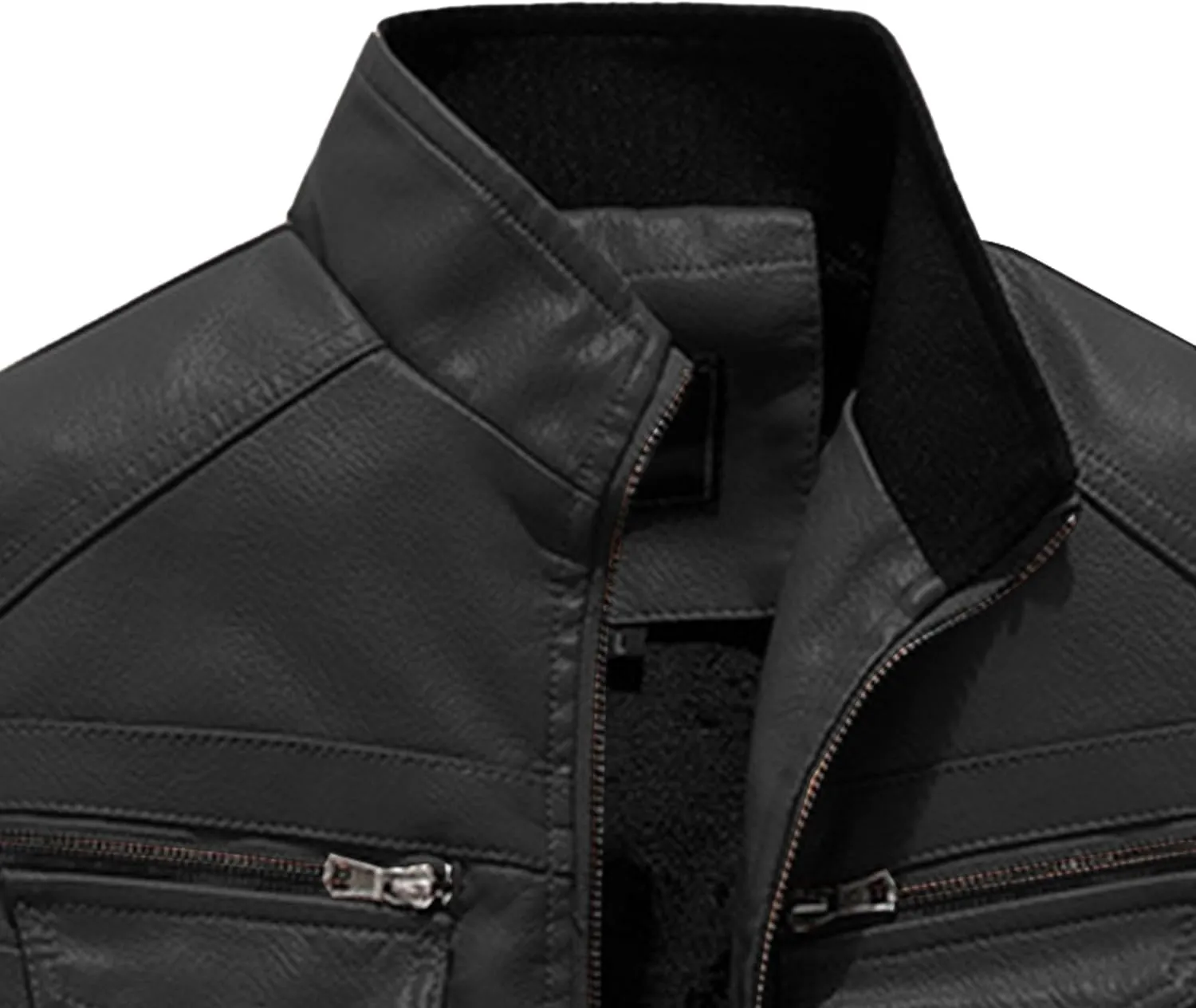 Men's Leather Jacket Fashion Vintage Stand Collar Faux Leather Jacket Zip-Up Slim Fit Motorcycle Biker Coat