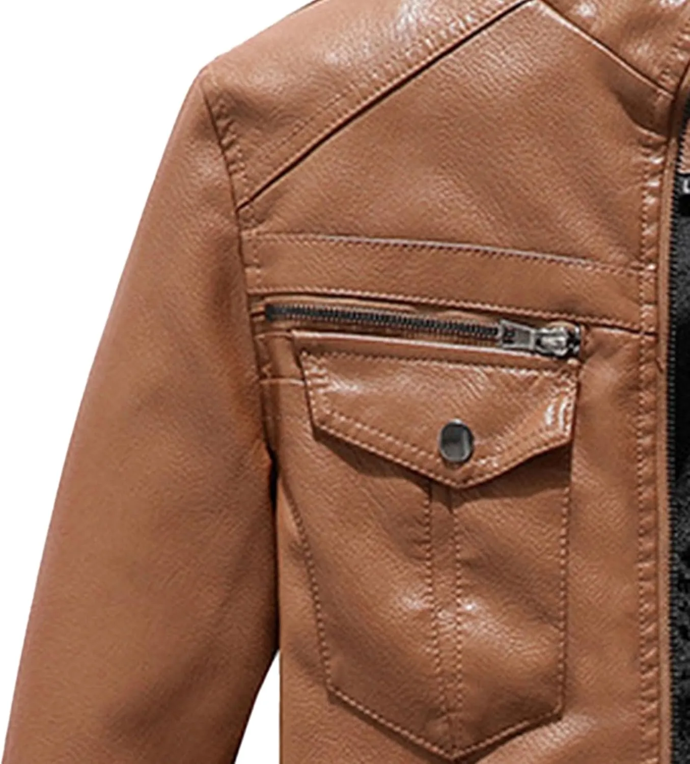 Men's Leather Jacket Fashion Vintage Stand Collar Faux Leather Jacket Zip-Up Slim Fit Motorcycle Biker Coat
