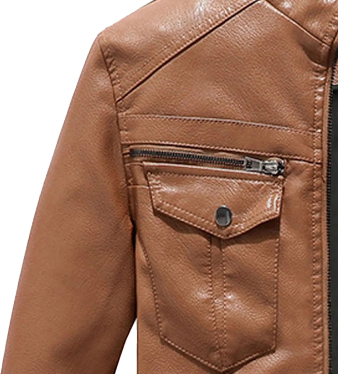 Men's Leather Jacket Fashion Vintage Stand Collar Faux Leather Jacket Zip-Up Slim Fit Motorcycle Biker Coat