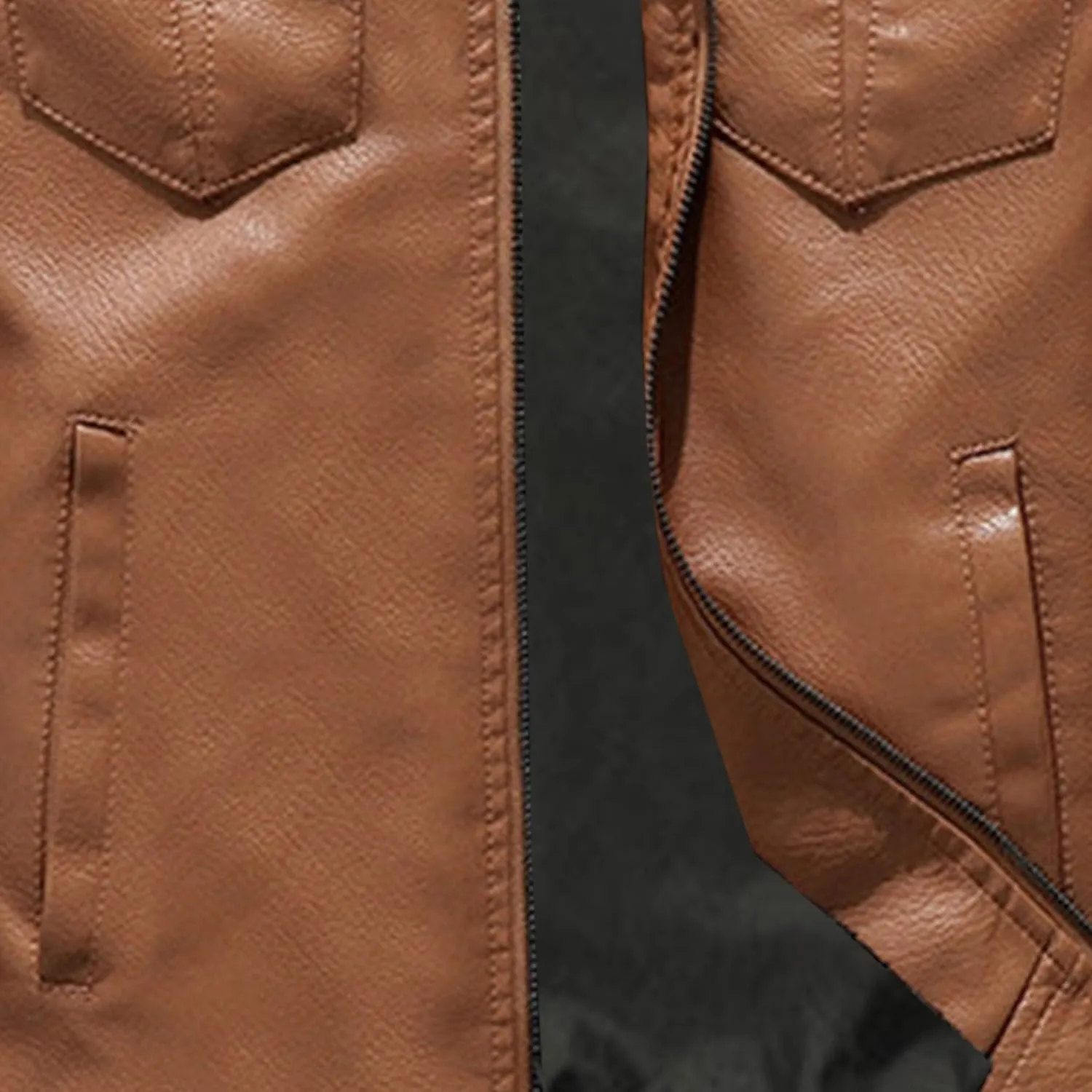 Men's Leather Jacket Fashion Vintage Stand Collar Faux Leather Jacket Zip-Up Slim Fit Motorcycle Biker Coat