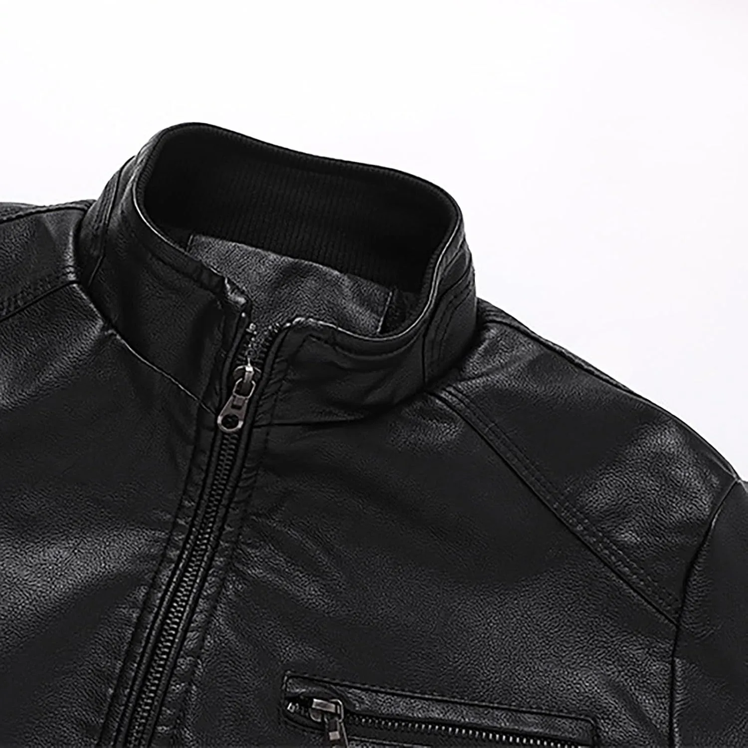 Men's Leather Jacket Stand Collar Faux Biker Vintage Motorcycle Outwear Long Sleeve Waterproof Distressed Zip Jackets
