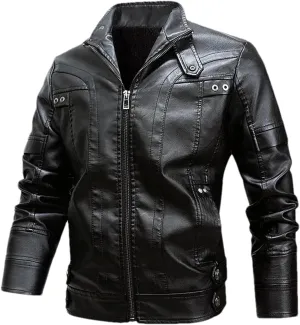 Mens Leather Jacket Winter PU Leather Jacket Coat Classic Stand Collar Cowboy Motorcycle Leather Jackets