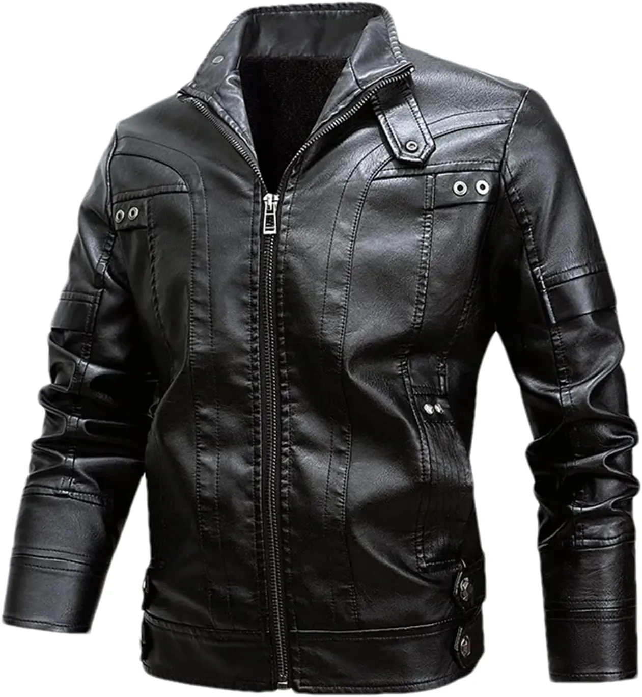 Mens Leather Jacket Winter PU Leather Jacket Coat Classic Stand Collar Cowboy Motorcycle Leather Jackets