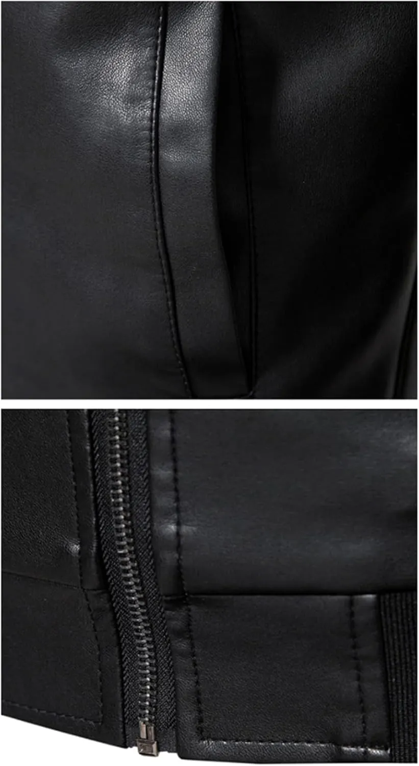 Mens Leather Jacket Winter PU Leather Jacket Coat Classic Stand Collar Cowboy Motorcycle Leather Jackets