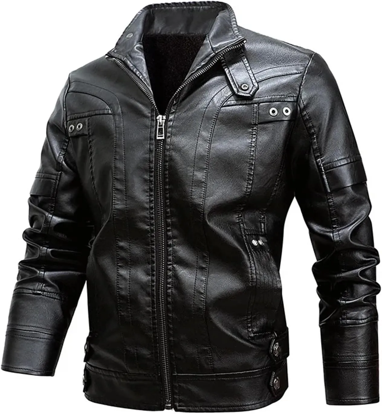 Mens Leather Jacket Winter PU Leather Jacket Coat Classic Stand Collar Cowboy Motorcycle Leather Jackets