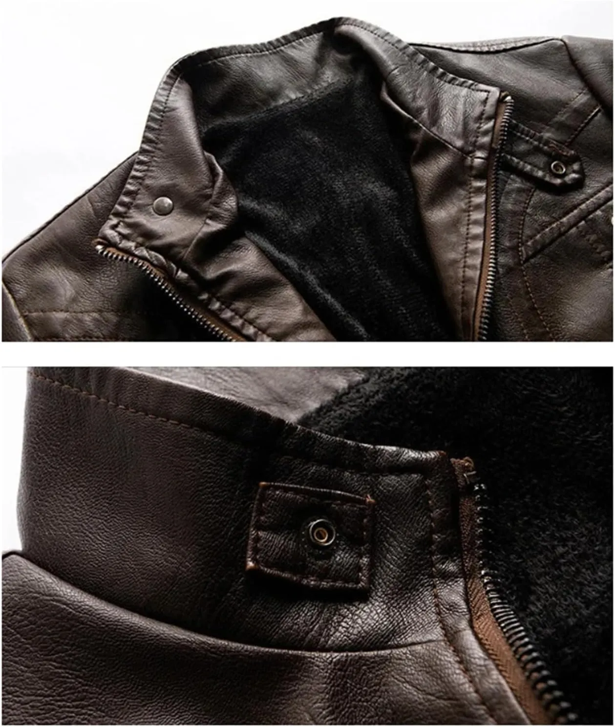 Mens Leather Jacket Winter PU Leather Jacket Coat Classic Stand Collar Cowboy Motorcycle Leather Jackets