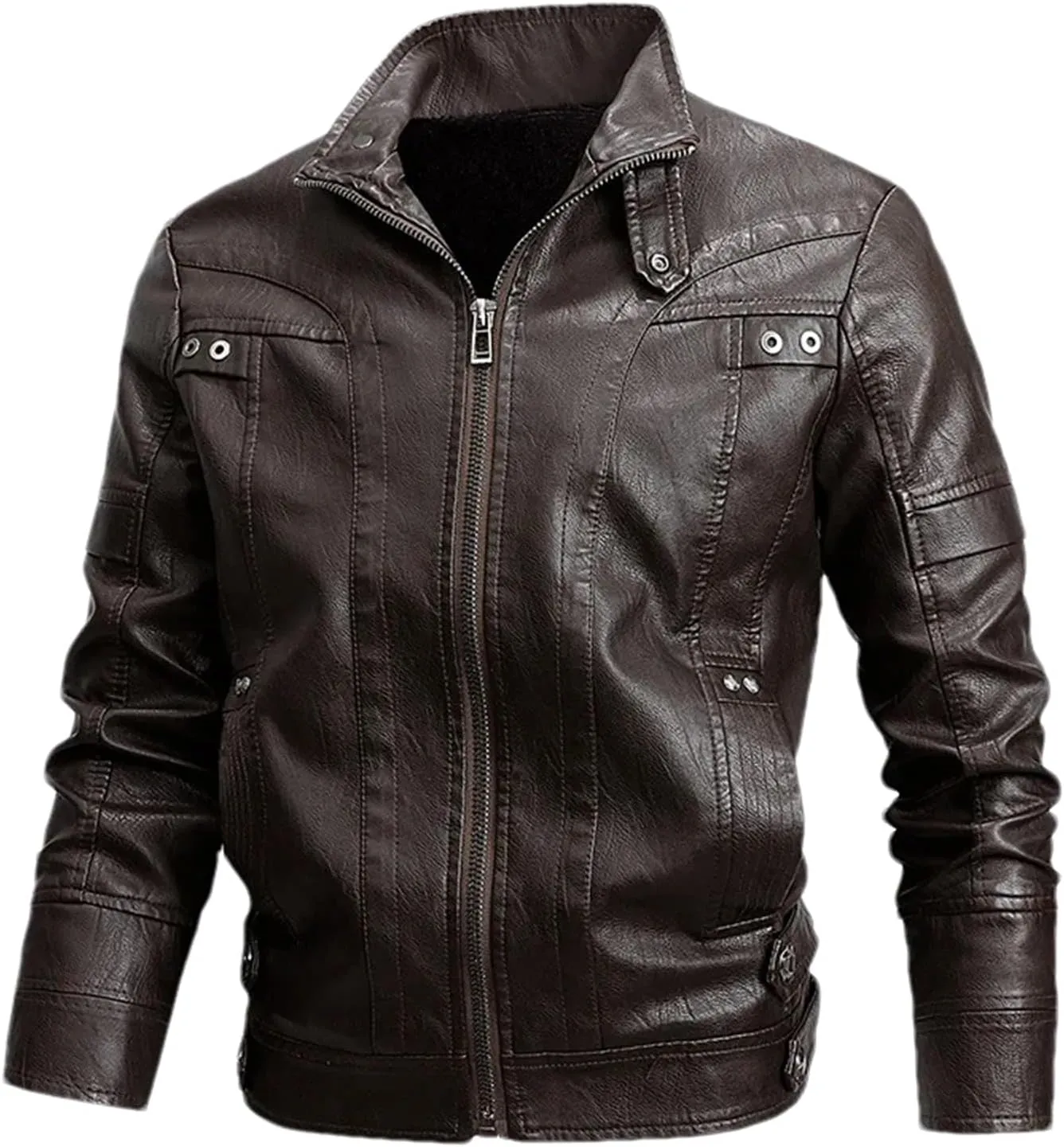 Mens Leather Jacket Winter PU Leather Jacket Coat Classic Stand Collar Cowboy Motorcycle Leather Jackets