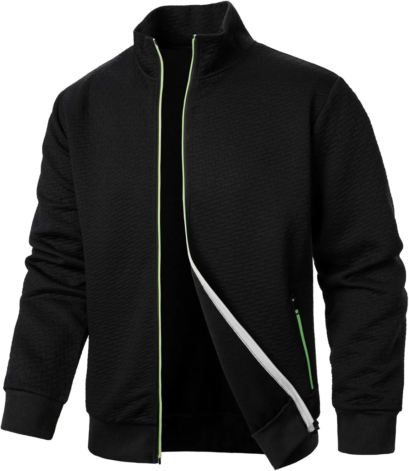 Men's Lightweight Bomber Jackets Mock Neck Solid Athletic Jogging Sweatshirt Pockets with Zipper Sweater Hoodie Pullover