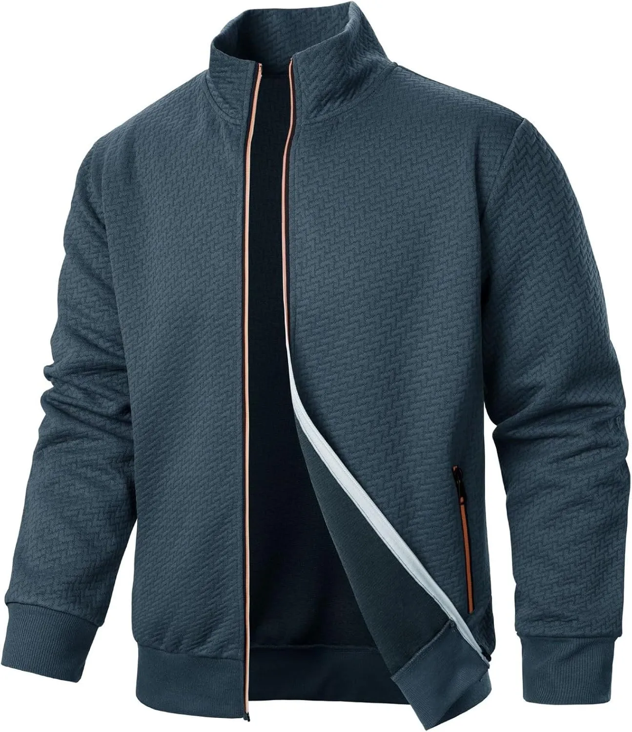 Men's Lightweight Bomber Jackets Mock Neck Solid Athletic Jogging Sweatshirt Pockets with Zipper Sweater Hoodie Pullover