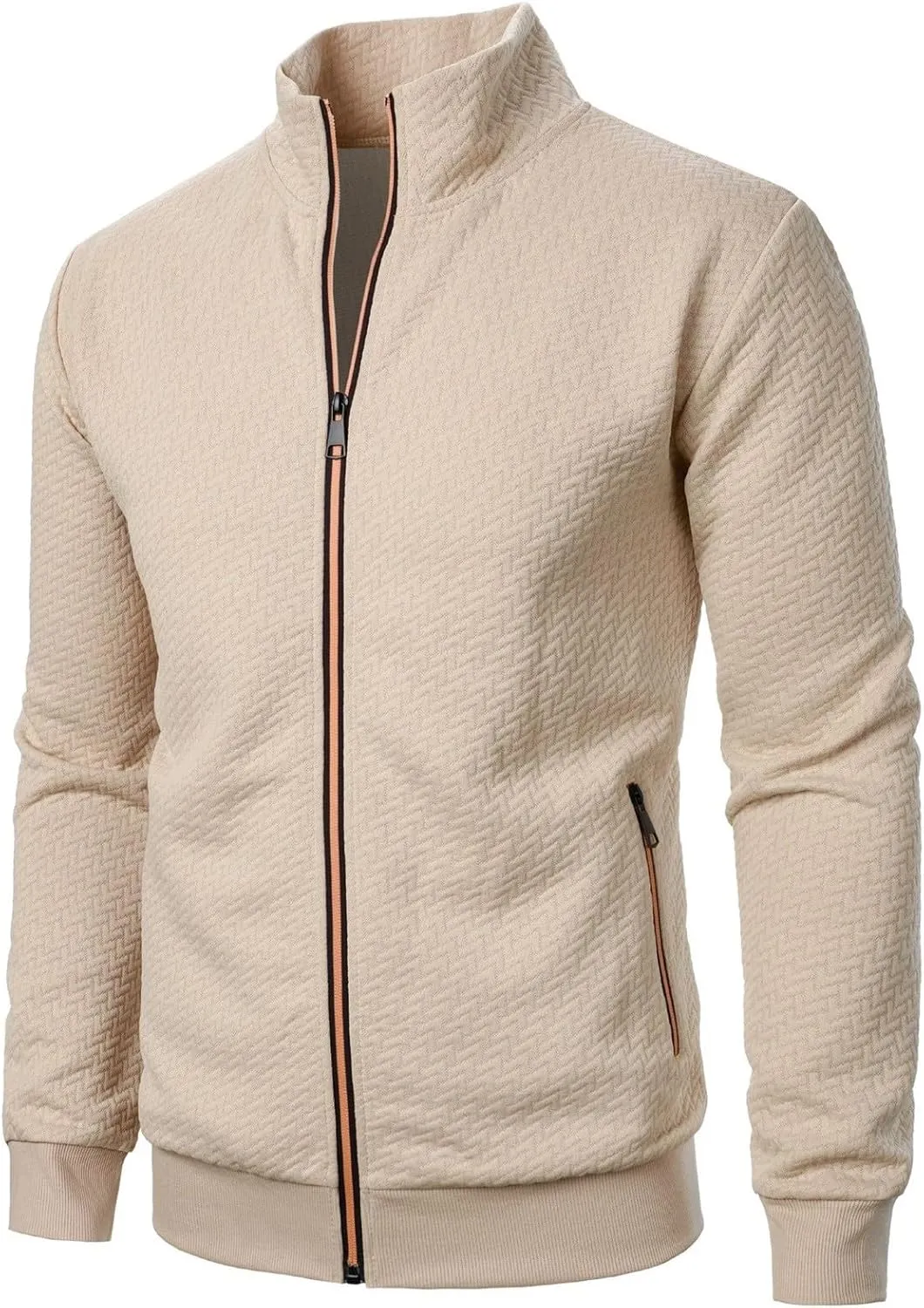 Men's Lightweight Bomber Jackets Mock Neck Solid Athletic Jogging Sweatshirt Pockets with Zipper Sweater Hoodie Pullover