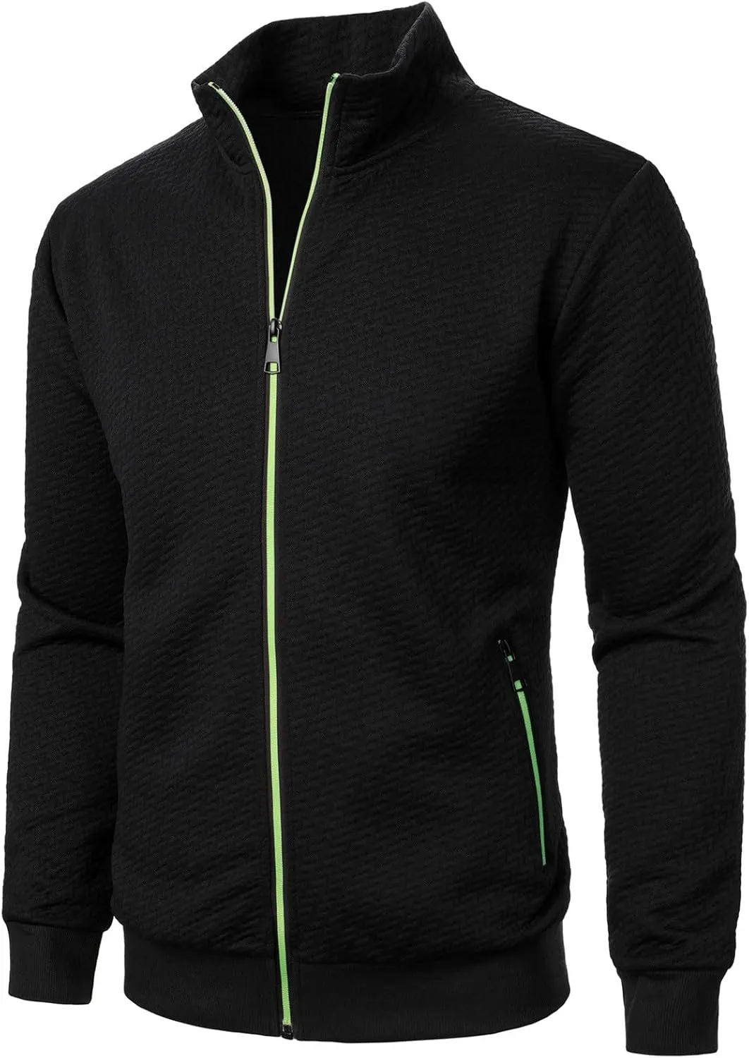 Men's Lightweight Bomber Jackets Mock Neck Solid Athletic Jogging Sweatshirt Pockets with Zipper Sweater Hoodie Pullover