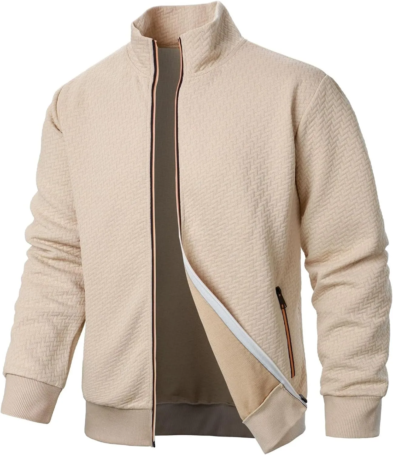 Men's Lightweight Bomber Jackets Mock Neck Solid Athletic Jogging Sweatshirt Pockets with Zipper Sweater Hoodie Pullover