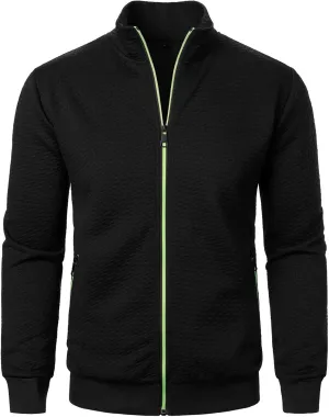 Men's Lightweight Bomber Jackets Mock Neck Solid Athletic Jogging Sweatshirt Pockets with Zipper Sweater Hoodie Pullover