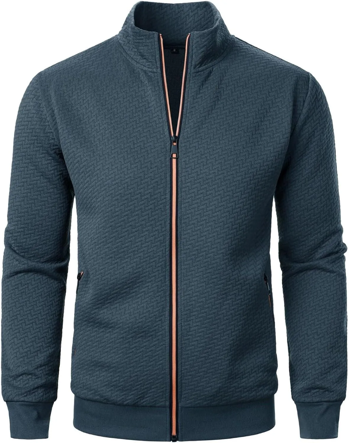 Men's Lightweight Bomber Jackets Mock Neck Solid Athletic Jogging Sweatshirt Pockets with Zipper Sweater Hoodie Pullover