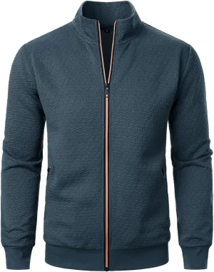 Men's Lightweight Bomber Jackets Mock Neck Solid Athletic Jogging Sweatshirt Pockets with Zipper Sweater Hoodie Pullover
