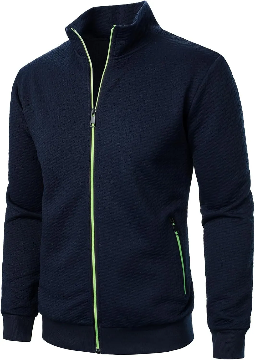 Men's Lightweight Bomber Jackets Mock Neck Solid Athletic Jogging Sweatshirt Pockets with Zipper Sweater Hoodie Pullover