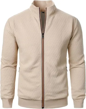 Men's Lightweight Bomber Jackets Mock Neck Solid Athletic Jogging Sweatshirt Pockets with Zipper Sweater Hoodie Pullover