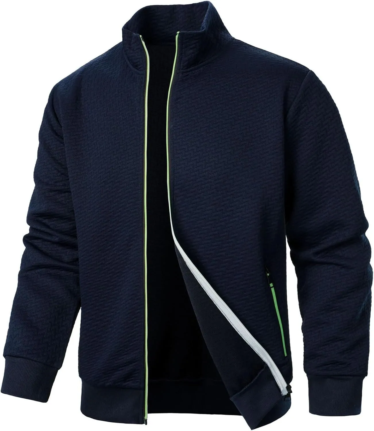 Men's Lightweight Bomber Jackets Mock Neck Solid Athletic Jogging Sweatshirt Pockets with Zipper Sweater Hoodie Pullover