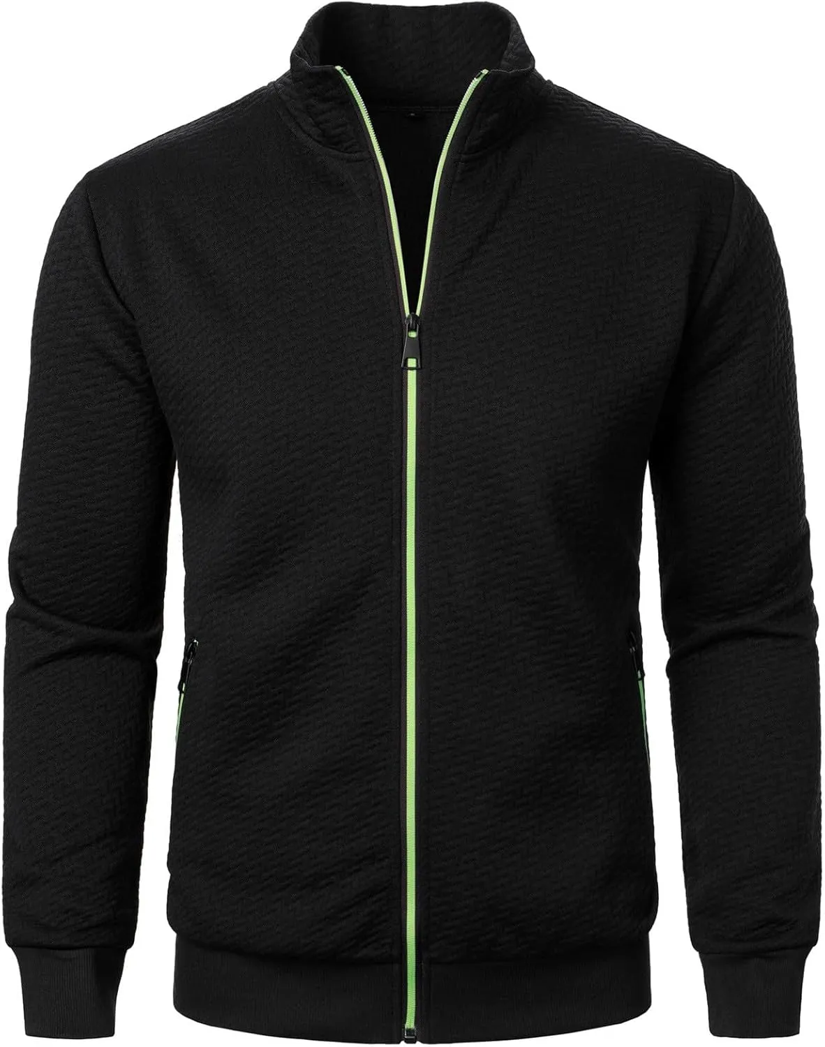 Men's Lightweight Bomber Jackets Mock Neck Solid Athletic Jogging Sweatshirt Pockets with Zipper Sweater Hoodie Pullover