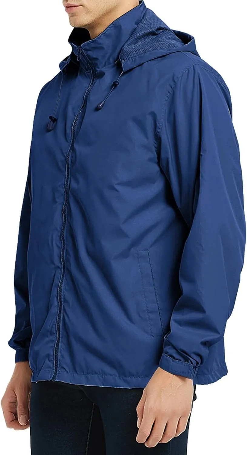 Mens Lightweight Rain Jacket Windbreaker Waterproof Hooded Windbreaker Jacket with Pockets