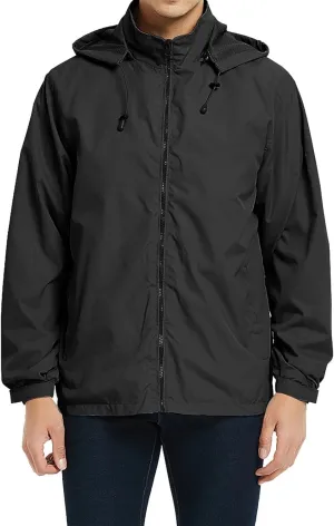 Mens Lightweight Rain Jacket Windbreaker Waterproof Hooded Windbreaker Jacket with Pockets