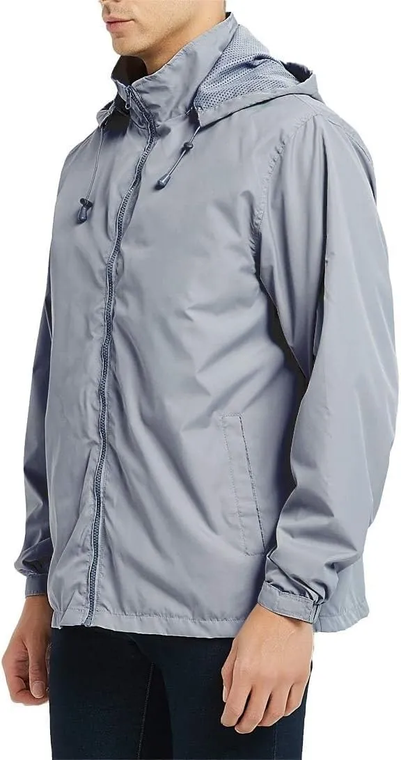 Mens Lightweight Rain Jacket Windbreaker Waterproof Hooded Windbreaker Jacket with Pockets