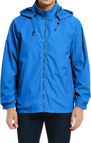 Mens Lightweight Rain Jacket Windbreaker Waterproof Hooded Windbreaker Jacket with Pockets