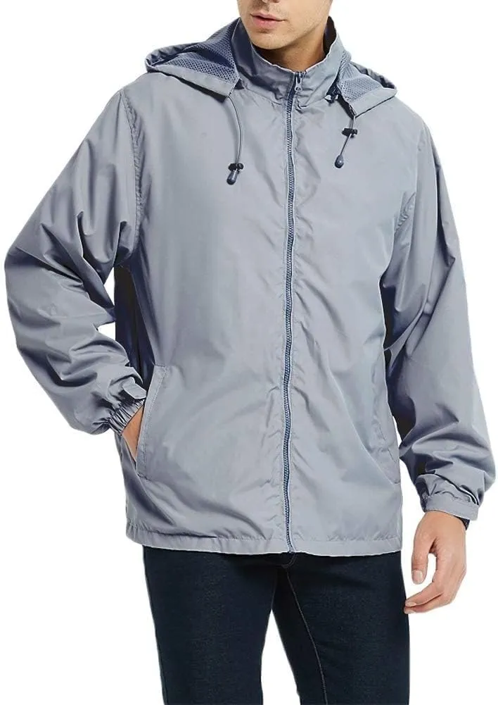 Mens Lightweight Rain Jacket Windbreaker Waterproof Hooded Windbreaker Jacket with Pockets