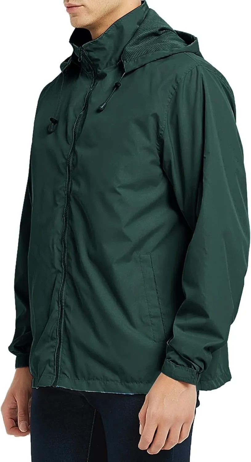 Mens Lightweight Rain Jacket Windbreaker Waterproof Hooded Windbreaker Jacket with Pockets