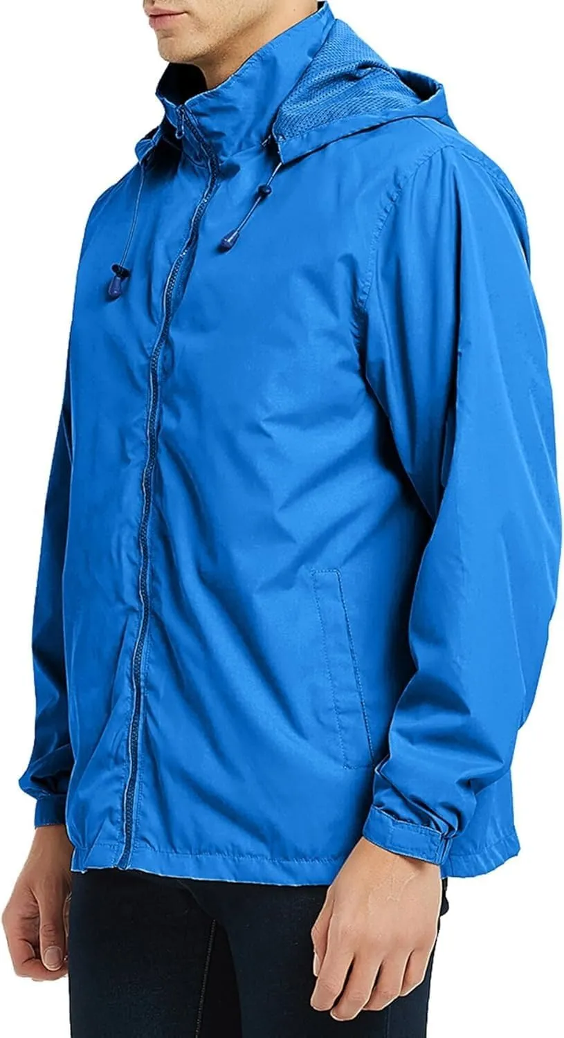 Mens Lightweight Rain Jacket Windbreaker Waterproof Hooded Windbreaker Jacket with Pockets
