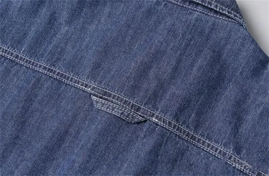 Men's Long Sleeved Denim Shirt Vintage Washed Jacket Loose Business Work Button Down Shirt