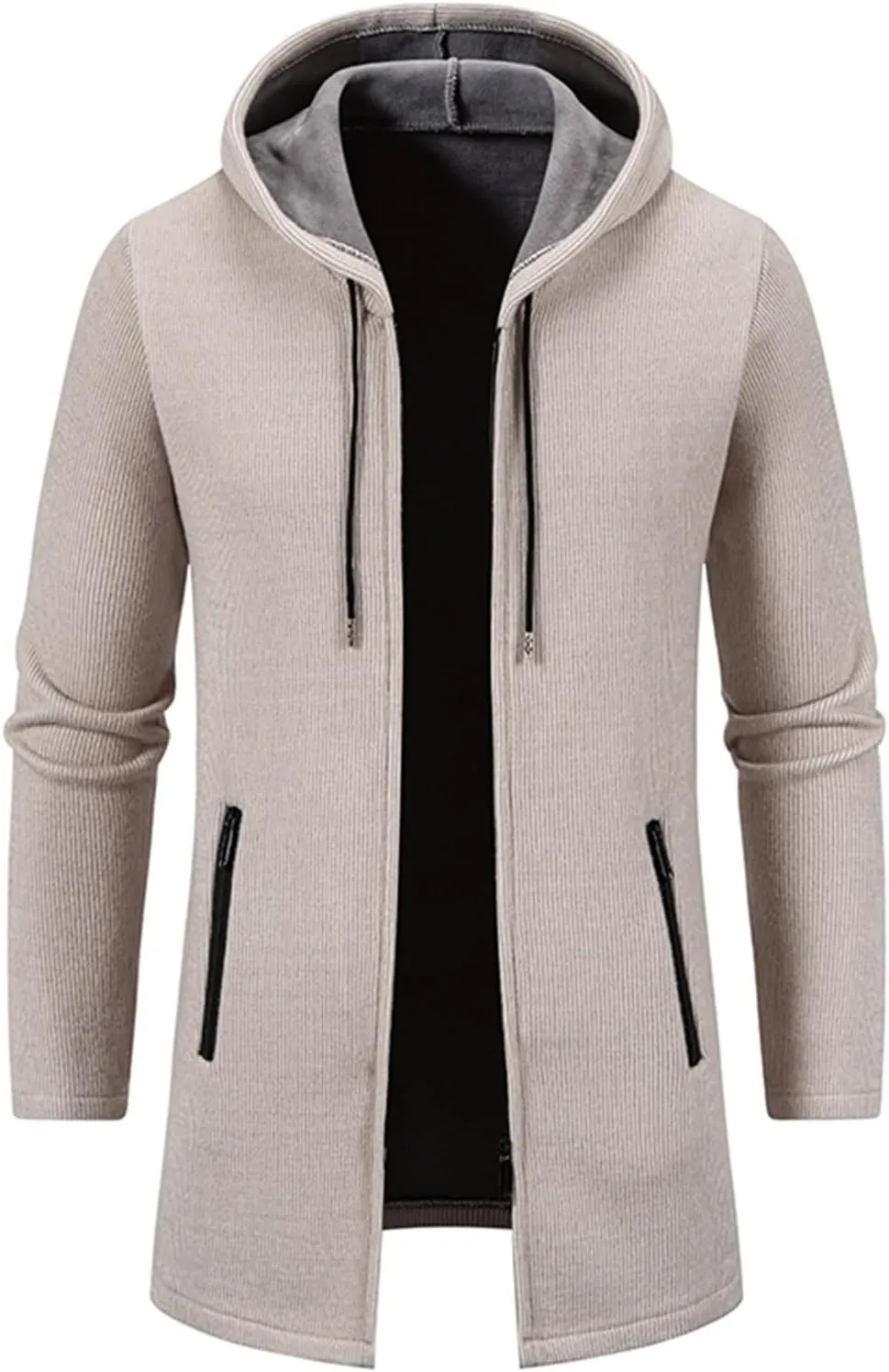 Men's Long Wool Overcoat Winter Thermal Jackets Comfy Fleece Lined Full Zip up Coats Soild Trench Coat with Pockets