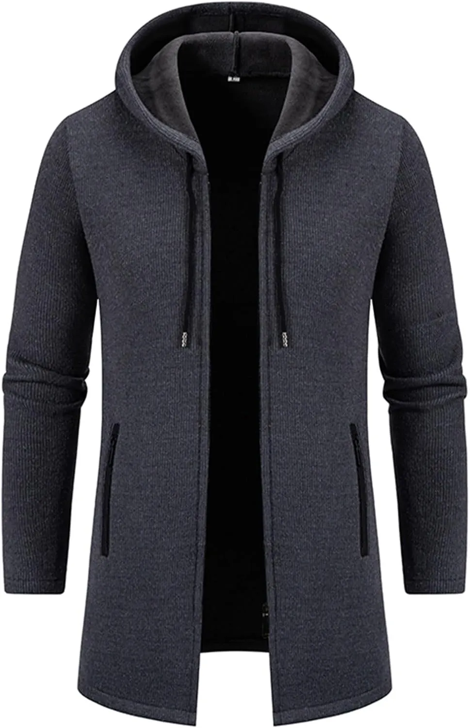 Men's Long Wool Overcoat Winter Thermal Jackets Comfy Fleece Lined Full Zip up Coats Soild Trench Coat with Pockets