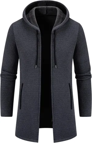 Men's Long Wool Overcoat Winter Thermal Jackets Comfy Fleece Lined Full Zip up Coats Soild Trench Coat with Pockets