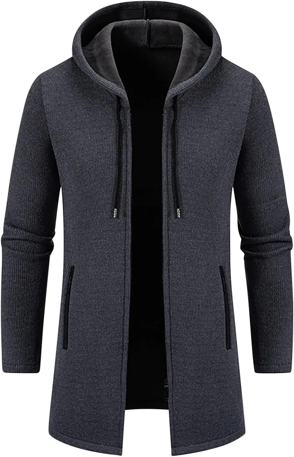 Men's Long Wool Overcoat Winter Thermal Jackets Comfy Fleece Lined Full Zip up Coats Soild Trench Coat with Pockets