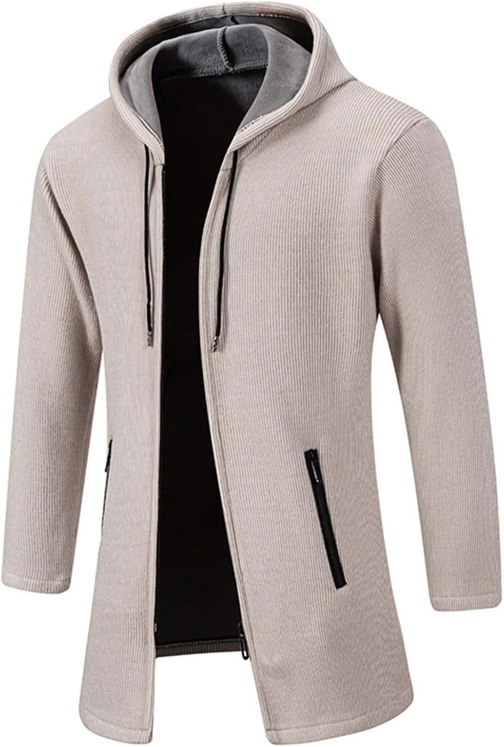 Men's Long Wool Overcoat Winter Thermal Jackets Comfy Fleece Lined Full Zip up Coats Soild Trench Coat with Pockets
