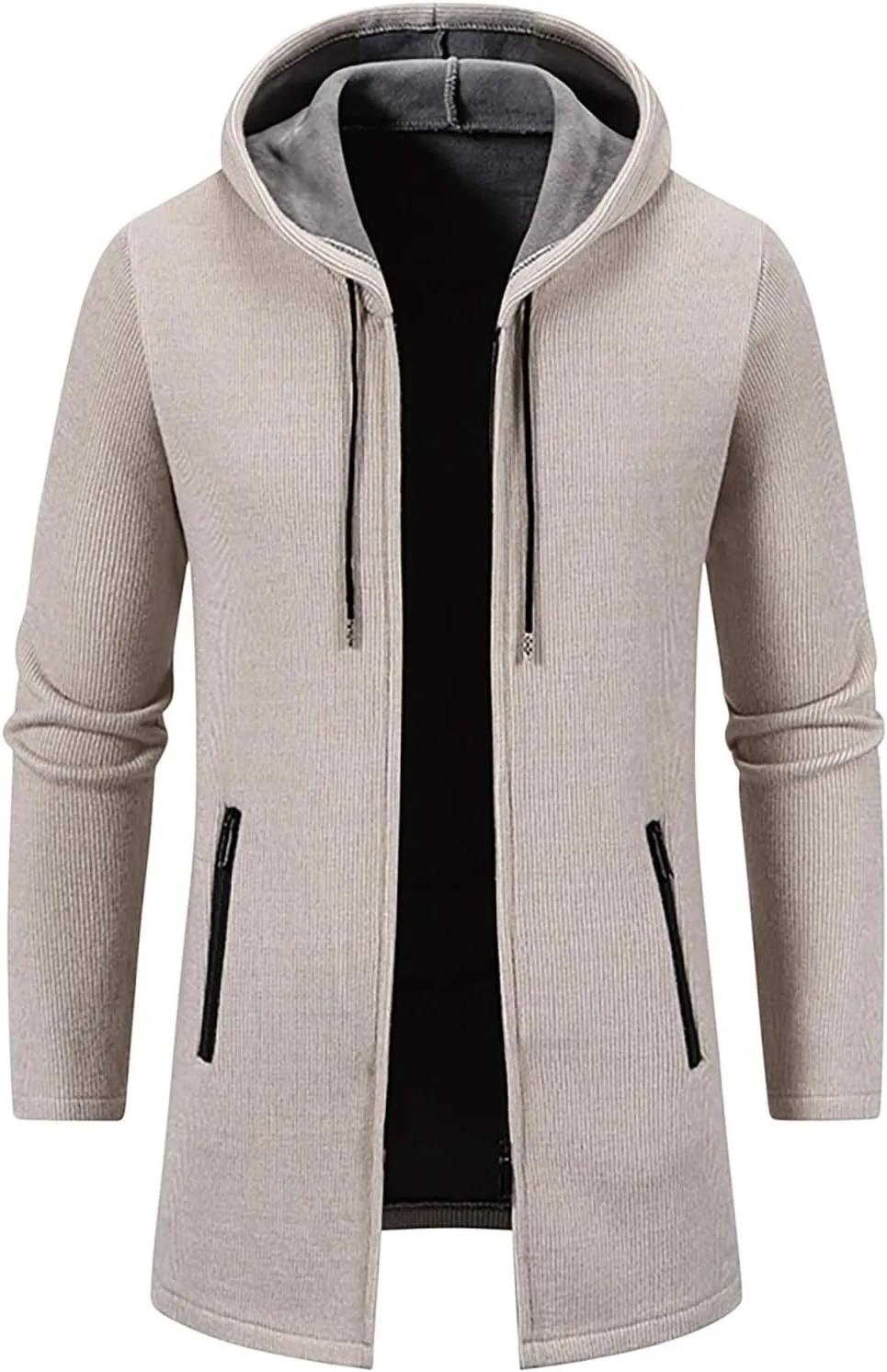 Men's Long Wool Overcoat Winter Thermal Jackets Comfy Fleece Lined Full Zip up Coats Soild Trench Coat with Pockets