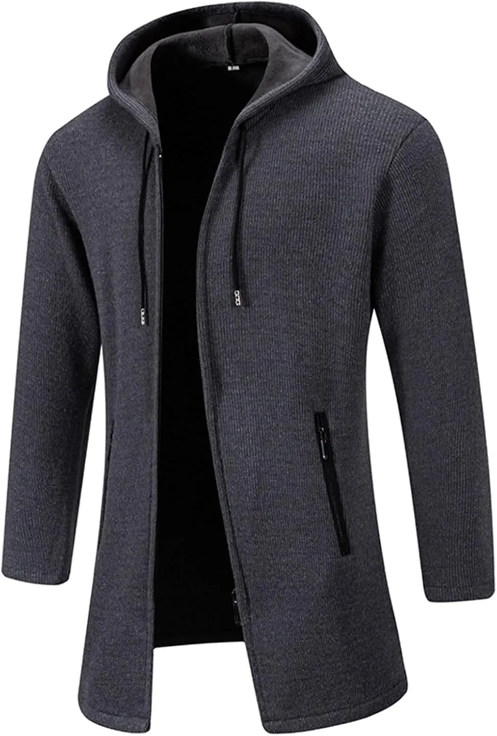Men's Long Wool Overcoat Winter Thermal Jackets Comfy Fleece Lined Full Zip up Coats Soild Trench Coat with Pockets