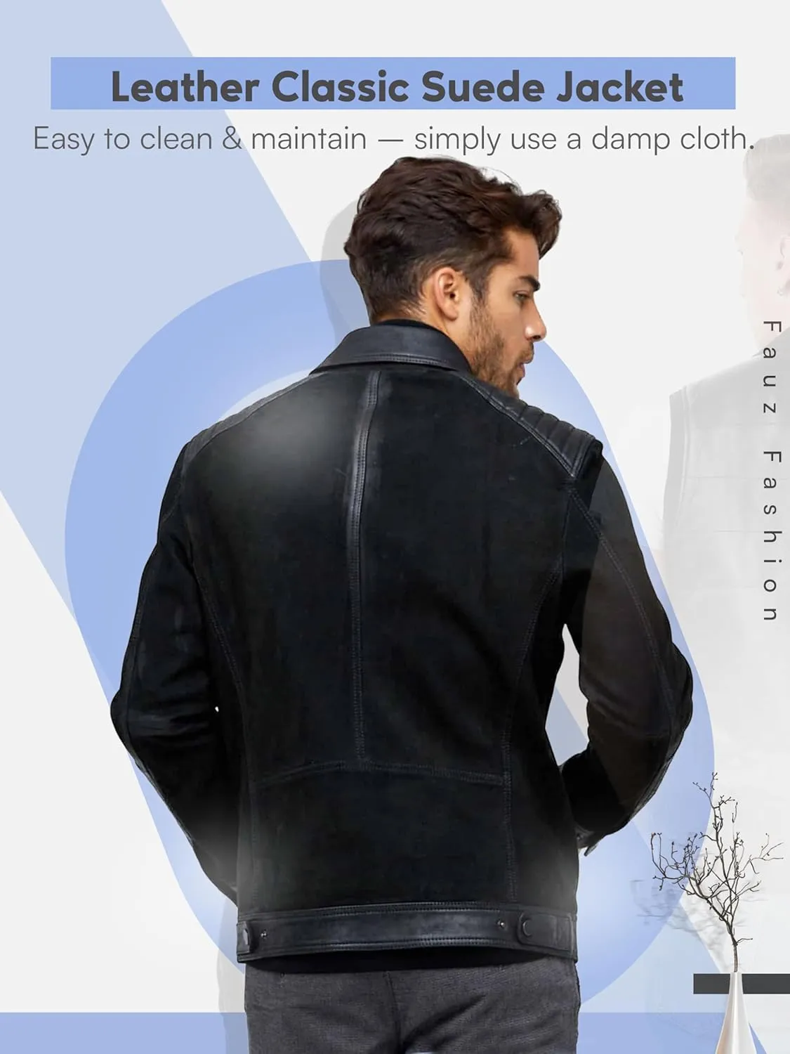 Men's Motorcycle Black Suede Leather Jacket Classic Genuine Sheepskin Leather Jacket