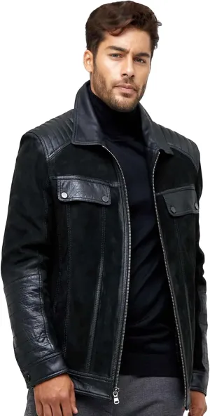 Men's Motorcycle Black Suede Leather Jacket Classic Genuine Sheepskin Leather Jacket