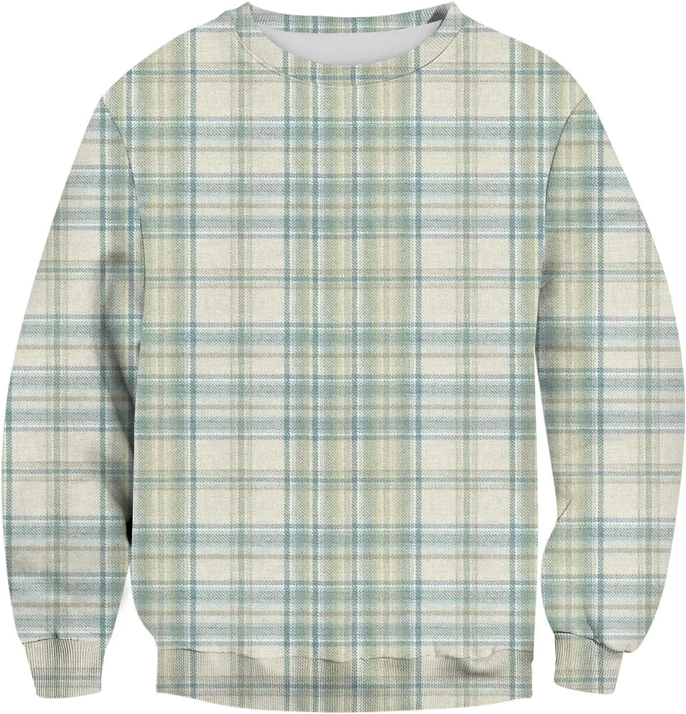 Men's Pullover Sweatshirt Novelty Plaid Print Crewneck Sweaters Plus Size Casual Long Sleeve Fall Winter Tops Outfits