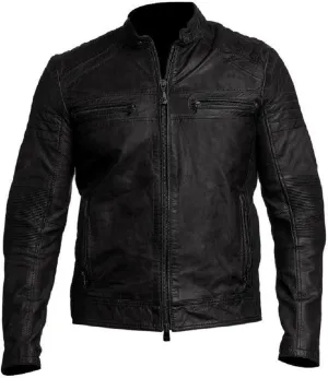 Men's Retro Distressed Motorcycle Leather Jacket - Vintage Cafe Racer Biker Leather Jacket For Men